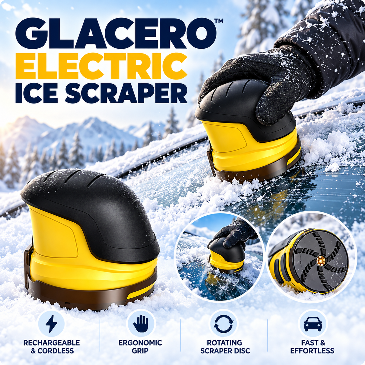 Glacero electric ice scraper clearing frost from a windshield